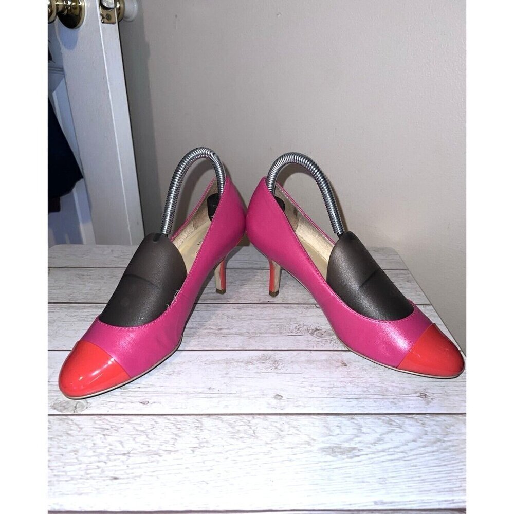 KATE SPADE New York Patent Leather Pink and Orange Cap Toe Pump Heels Size 7.5M